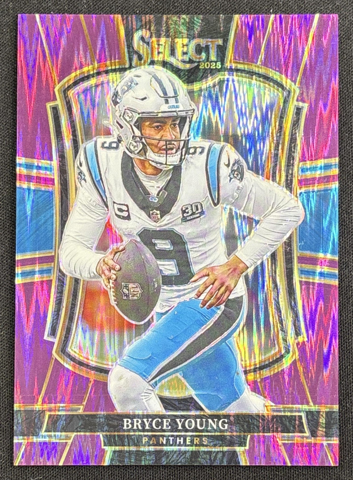Bryce Young 2025 Panini Select Premier Level Purple Prizm Shock /699 Panthers