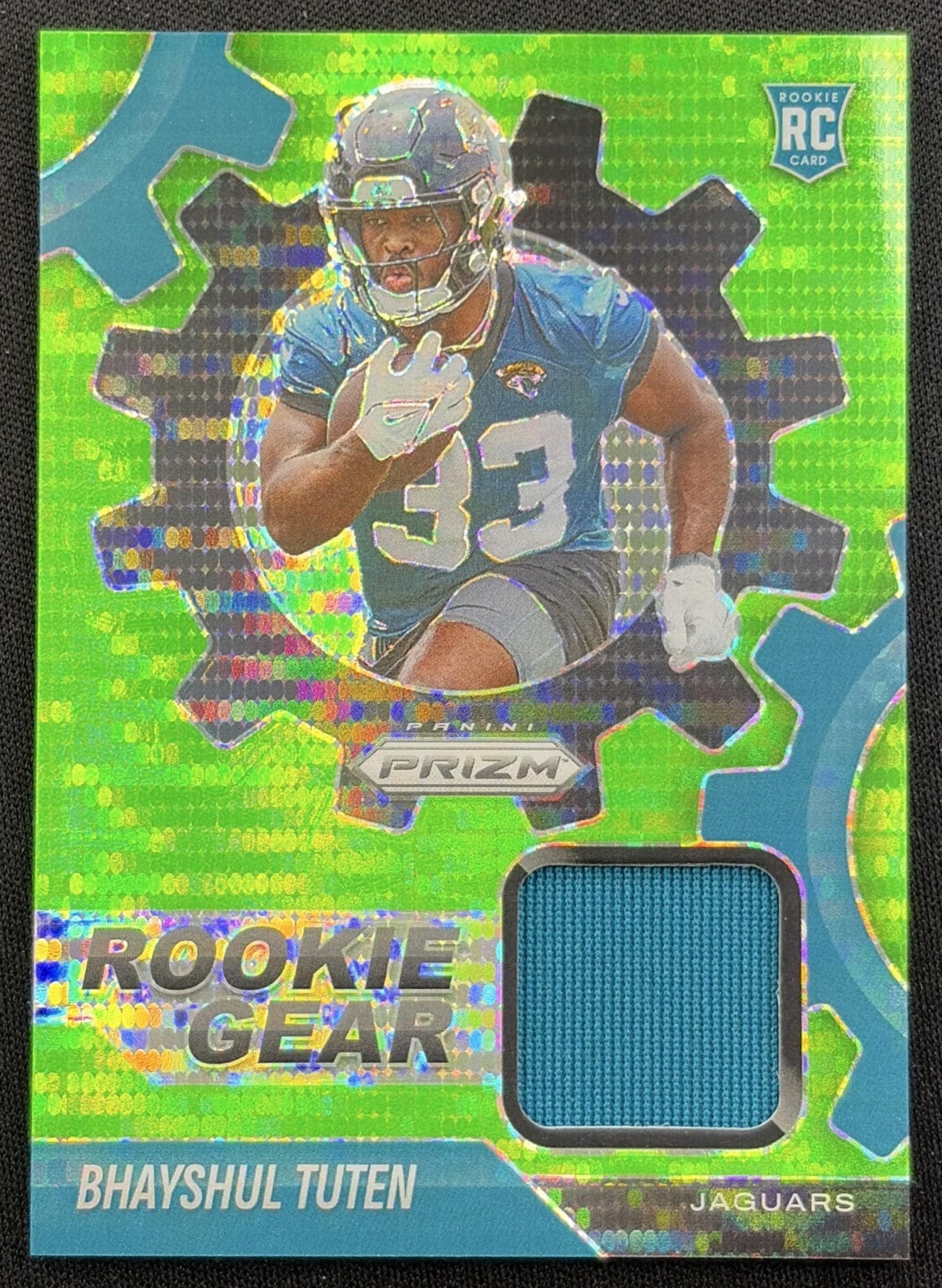 Bhayshul Tuten 2025 Panini Prizm Rookie Gear Neon Green Pulsar Jaguars