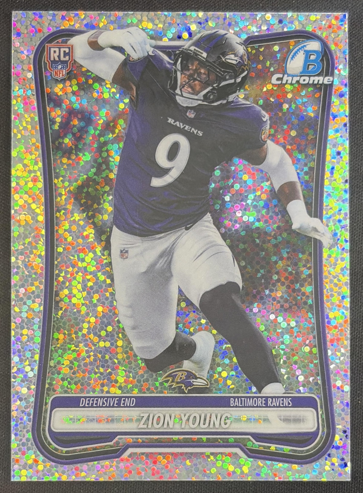 Zion Young 2026 Bowman Chrome NFL Speckle Refractor Ravens Sports Trading Card