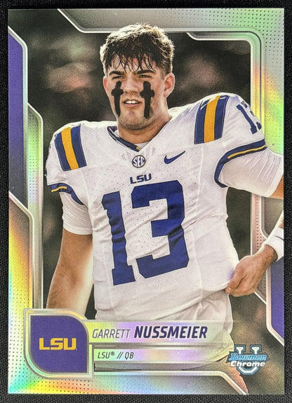 Garrett Nussmeier 2025 Chrome University Prospect Short Print Image Variation Tigers Default Title Sports Trading Cards