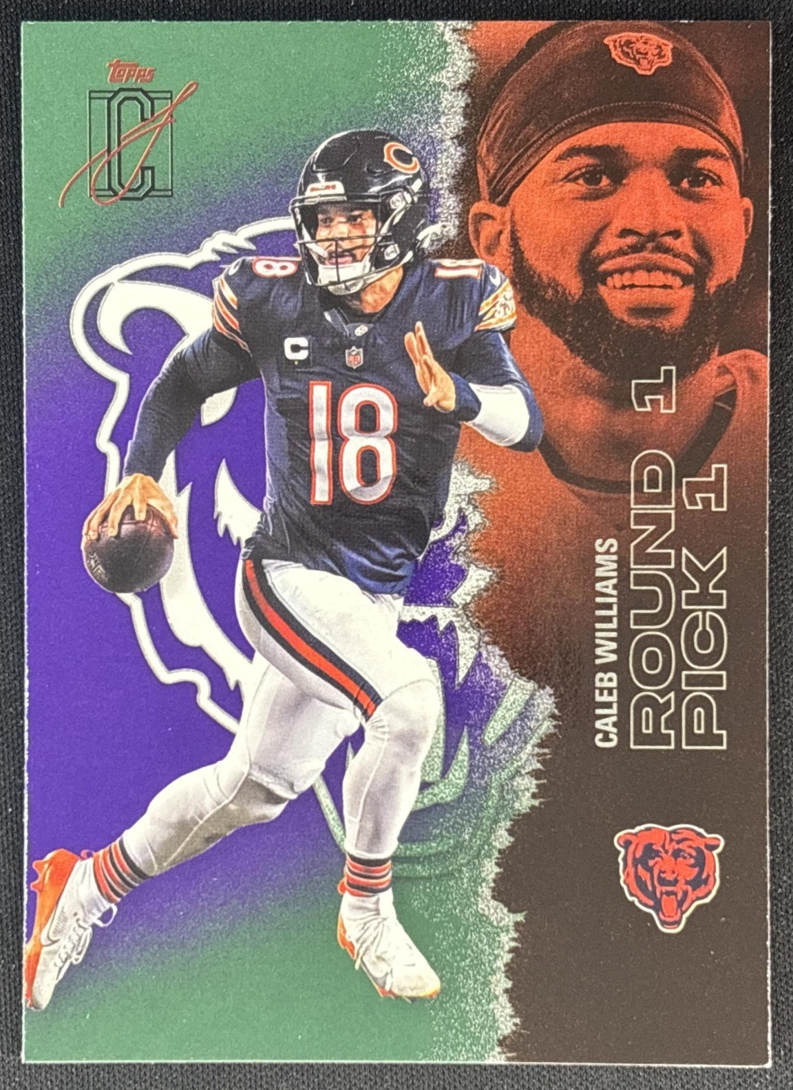 Caleb Williams 2025 Topps Signature Class Veteran Green & Purple Foil Bears front