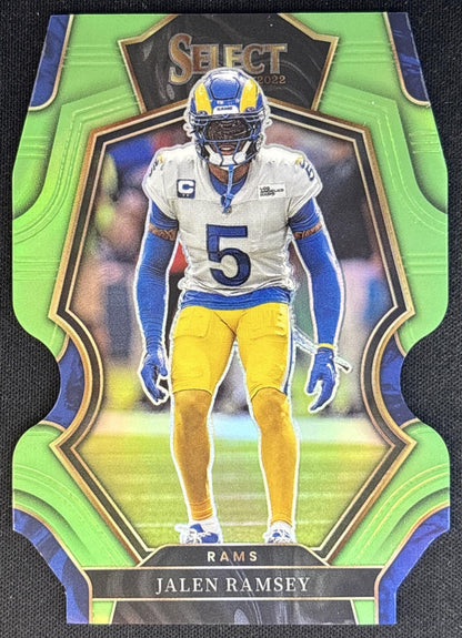 Jalen Ramsey 2022 Panini Select Neon Green Prizm Die Cut /299 Rams front