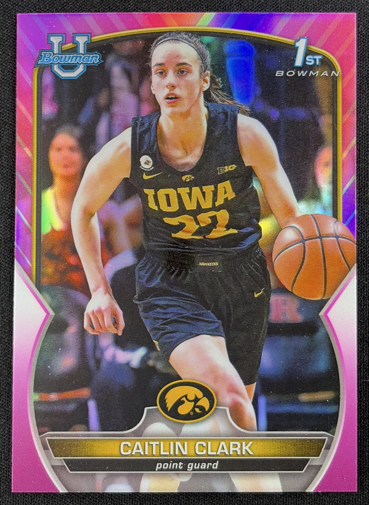 Caitlin Clark 2022 Bowman Chrome University Pink Refractor Hawkeyes Iowa Hawkeyes