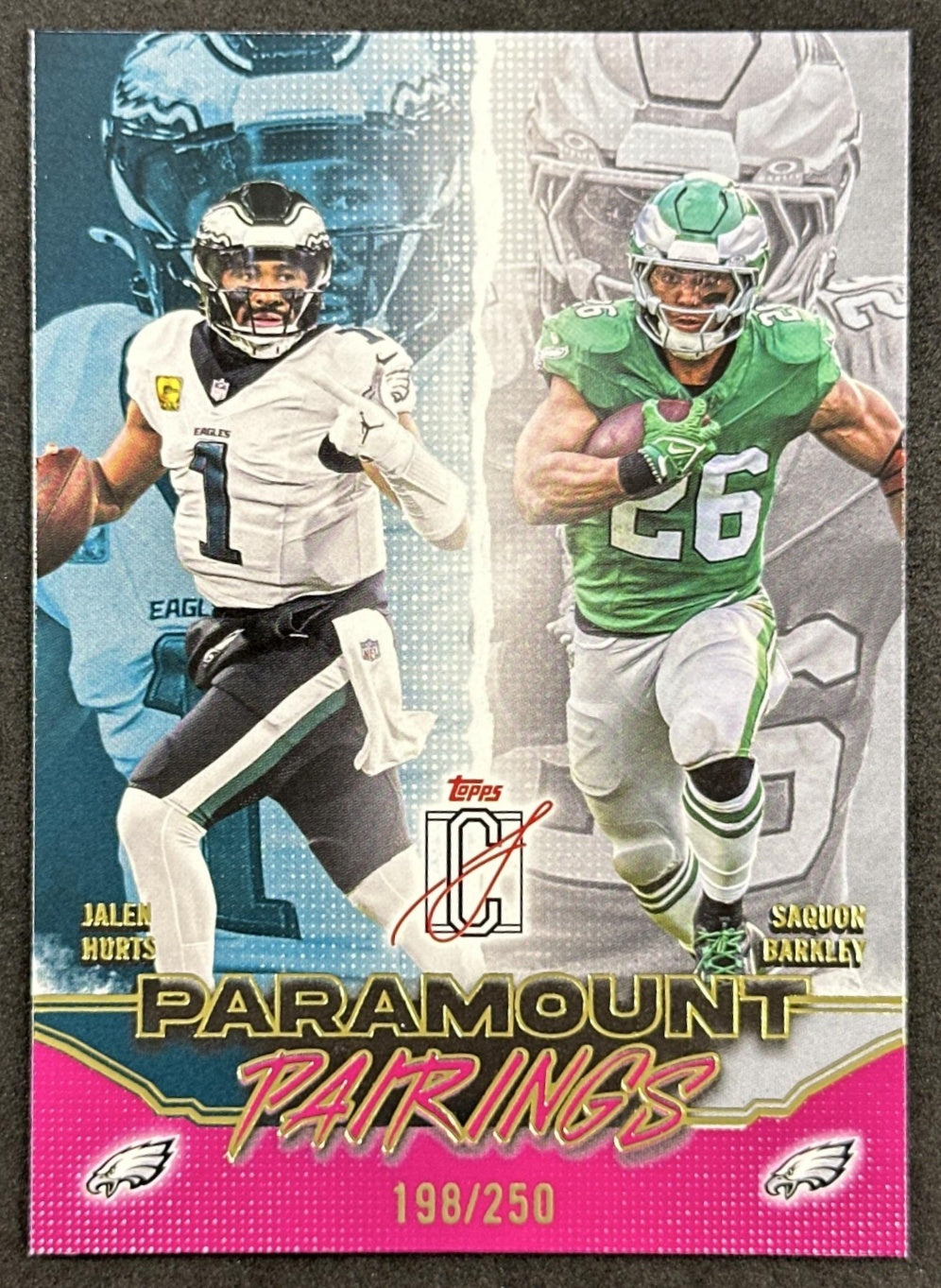 Saquon Barkley Jalen Hurts Pink /250 2025 Topps Signature Class Paramount Pairings Eagles Sports Trading Cards