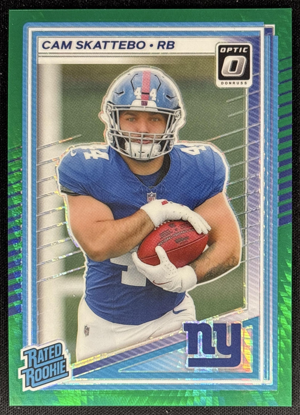 Cam Skattebo 2025 Panini Donruss Optic Rated Rookie Green Hyper Prizm Giants front