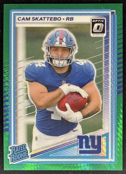 Cam Skattebo 2025 Panini Donruss Optic Rated Rookie Green Hyper Prizm Giants front