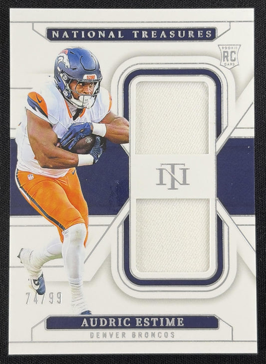 Audric Estime 2024 Panini National Treasures Rookie Dual Materials /99 Broncos front