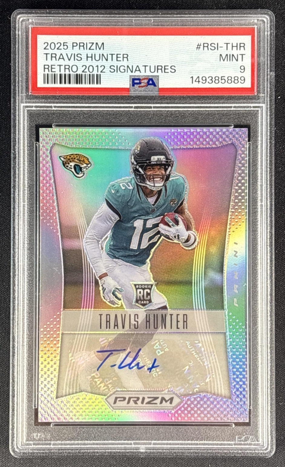 Travis Hunter 2025 Panini Prizm Retro 2012 Signatures /149 PSA 9 Jaguars Sports Trading Cards
