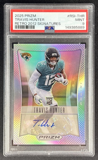 Travis Hunter 2025 Panini Prizm Retro 2012 Signatures /149 PSA 9 Jaguars Sports Trading Cards