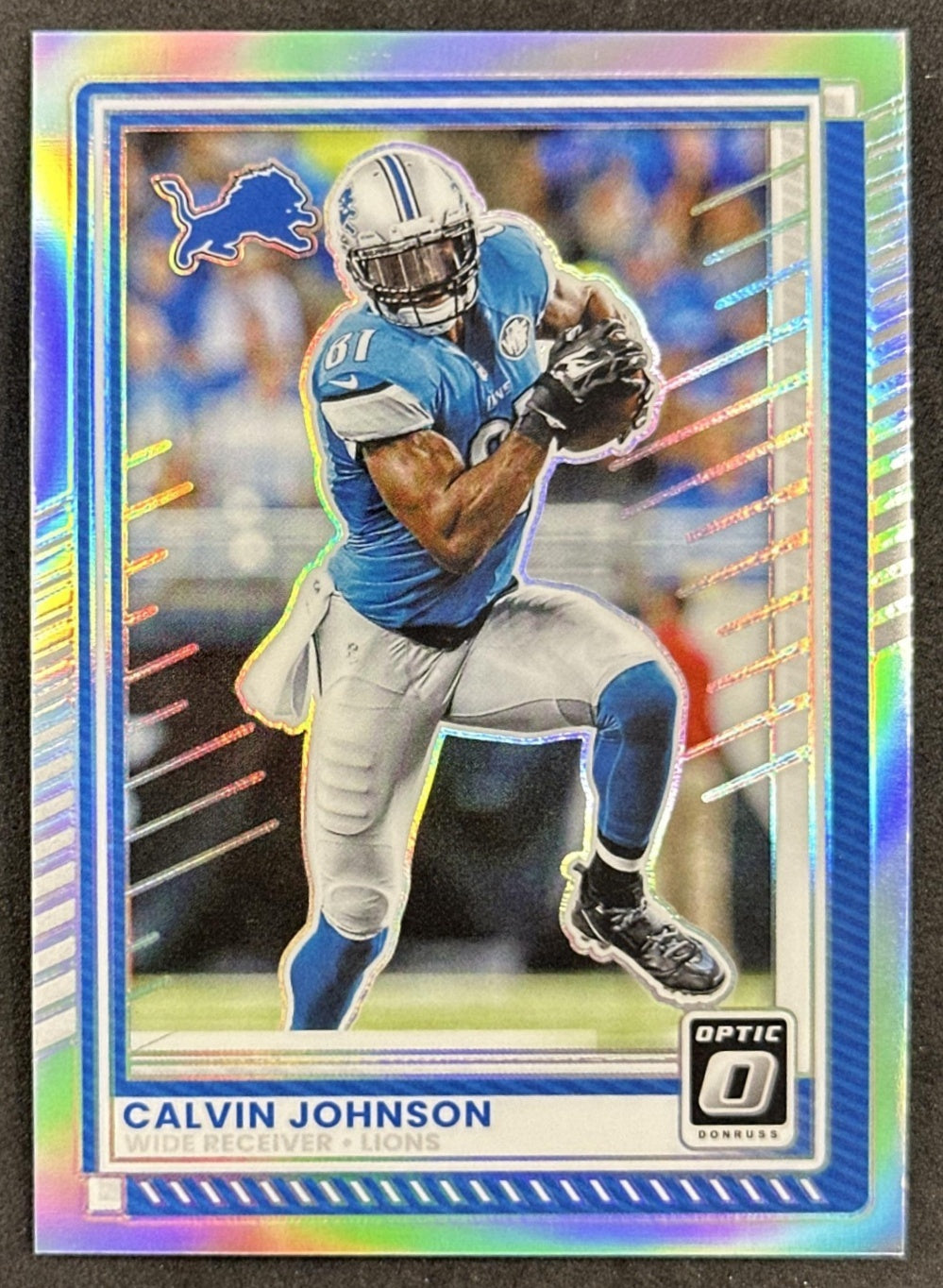 Calvin Johnson 2025 Panini Donruss Optic Holo Prizm Lions front