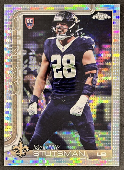 Danny Stutsman 2025 Topps Chrome Rookie Pulsar Refractor Saints Sports Trading Cards
