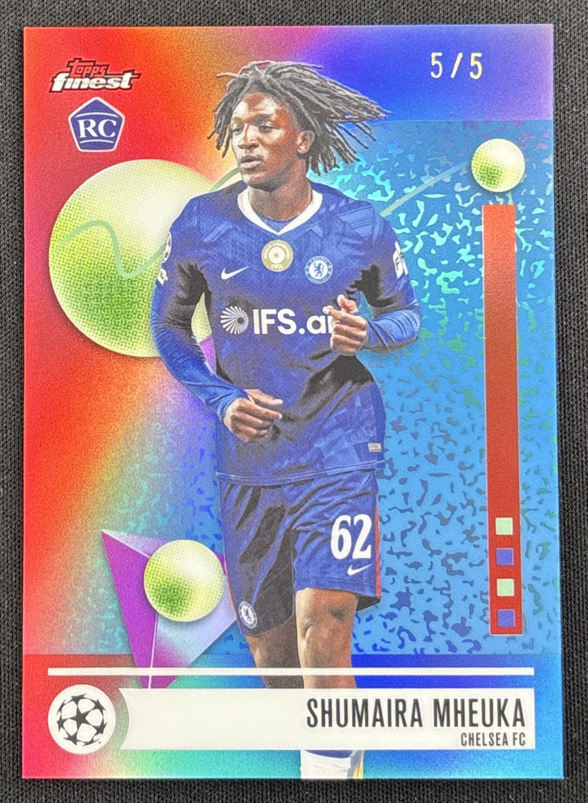 Shumaira Mheuka 2025 Topps Finest UEFA Club Competition Common Red Refractor /5 Chelsea
