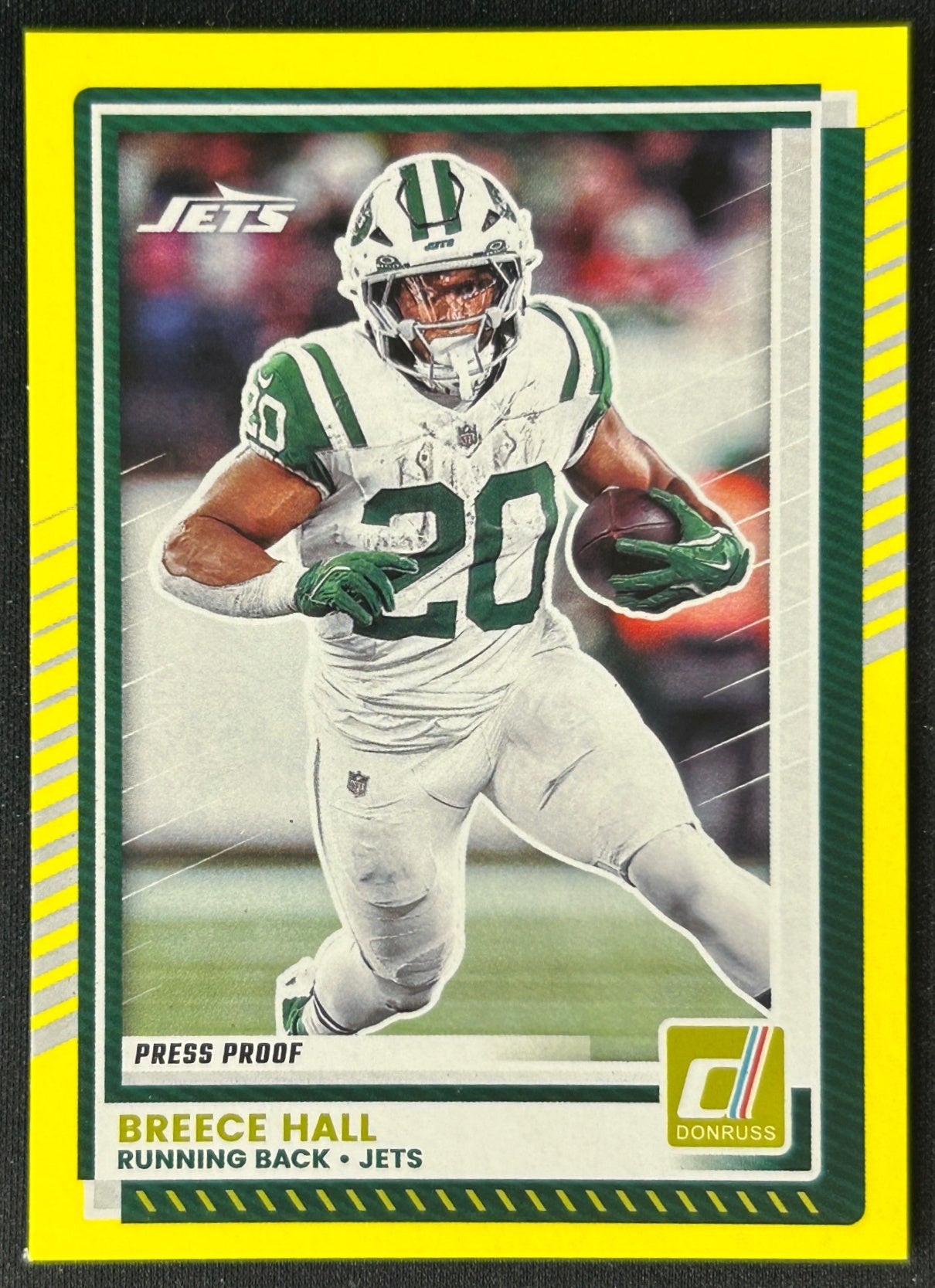Breece Hall 2025 Donruss Press Proof Yellow Jets Sports Trading Cards