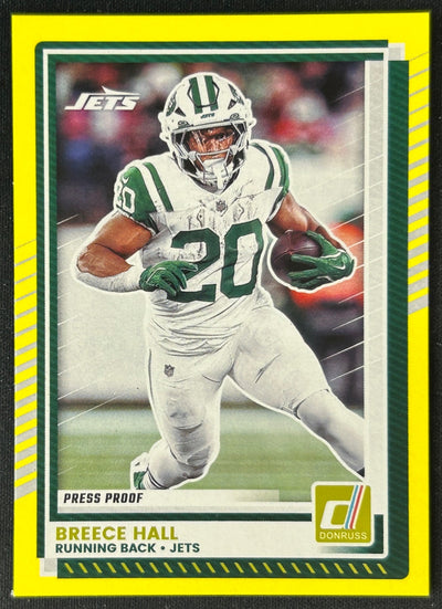 Breece Hall 2025 Donruss Press Proof Yellow Jets Sports Trading Cards