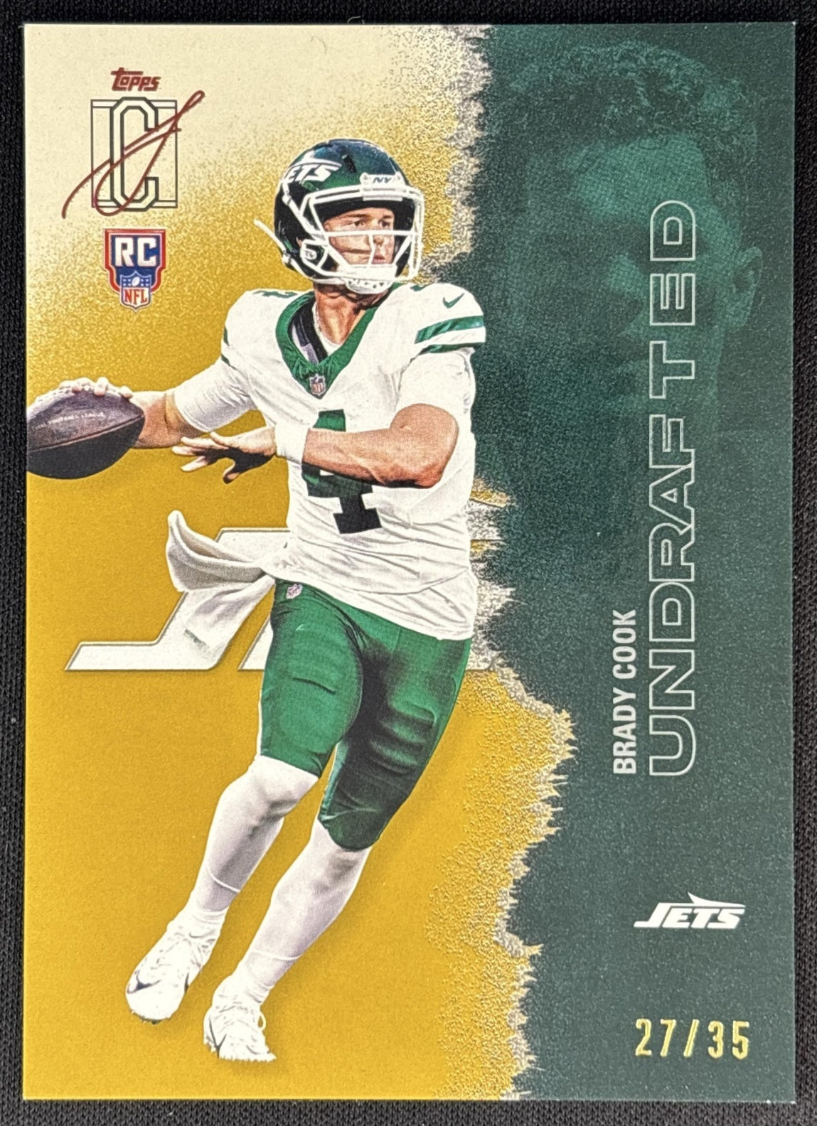 Brady Cook 2025 Topps Signature Class Rookie Gold Foil /35 Jets front