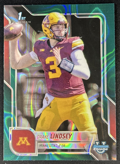 Drake Lindsey 2025 Chrome University Prospects Teal Lava Refractor Golden Gophers