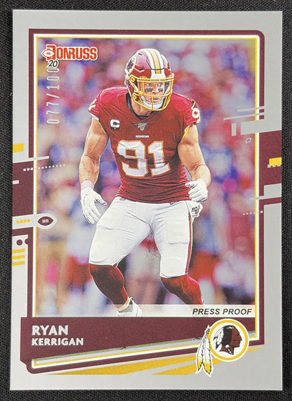 Ryan Kerrigan 2020 Panini Donruss Press Proof Silver /100 Redskins