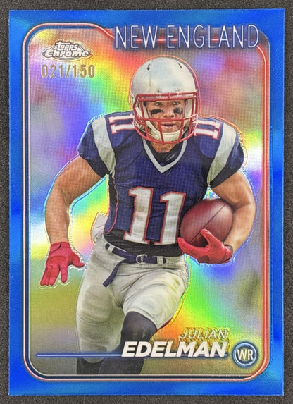 Julian Edelman 2024 Topps Chrome Blue Refractor /150 Patriots front