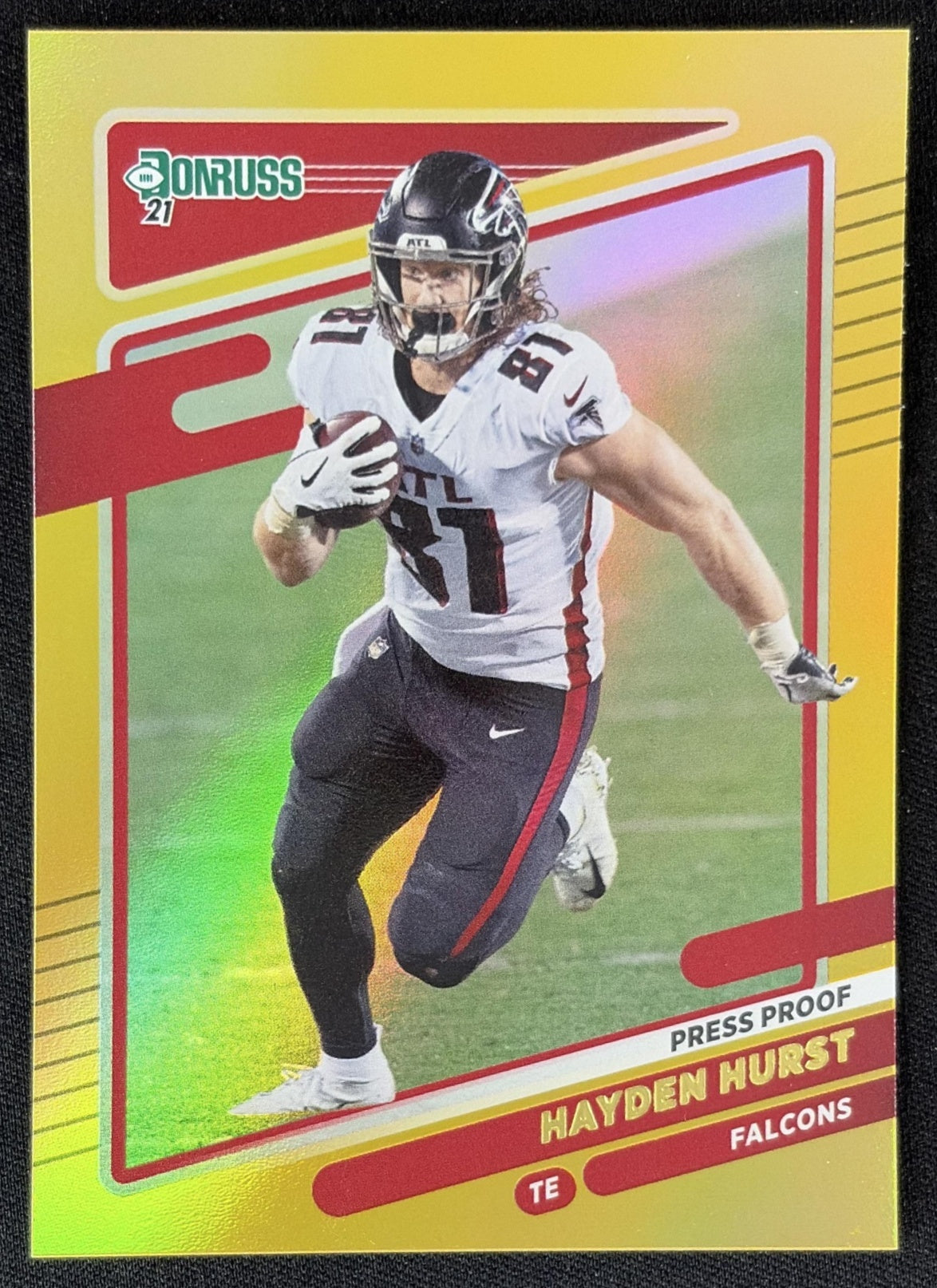 Hayden Hurst 2021 Panini Donruss Press Proof Premium Falcons - Atlanta Falcons