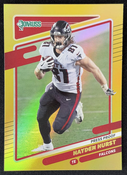 Hayden Hurst 2021 Panini Donruss Press Proof Premium Falcons - Atlanta Falcons
