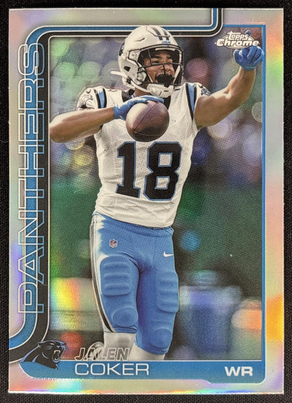 Jalen Coker 2025 Topps Chrome Refractor Panthers Sports Trading Cards