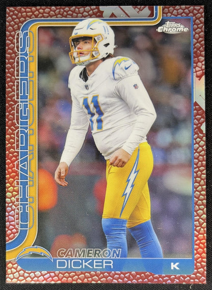 Cameron Dicker 2025 Topps Chrome Football Leather Refractor Chargers front