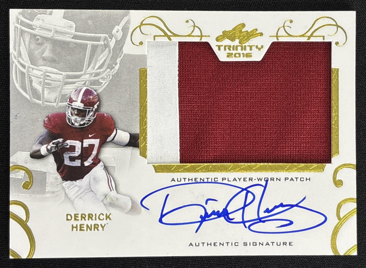 Derrick Henry 2016 Leaf Trinity Patch Auto Gold Crimson Tide front