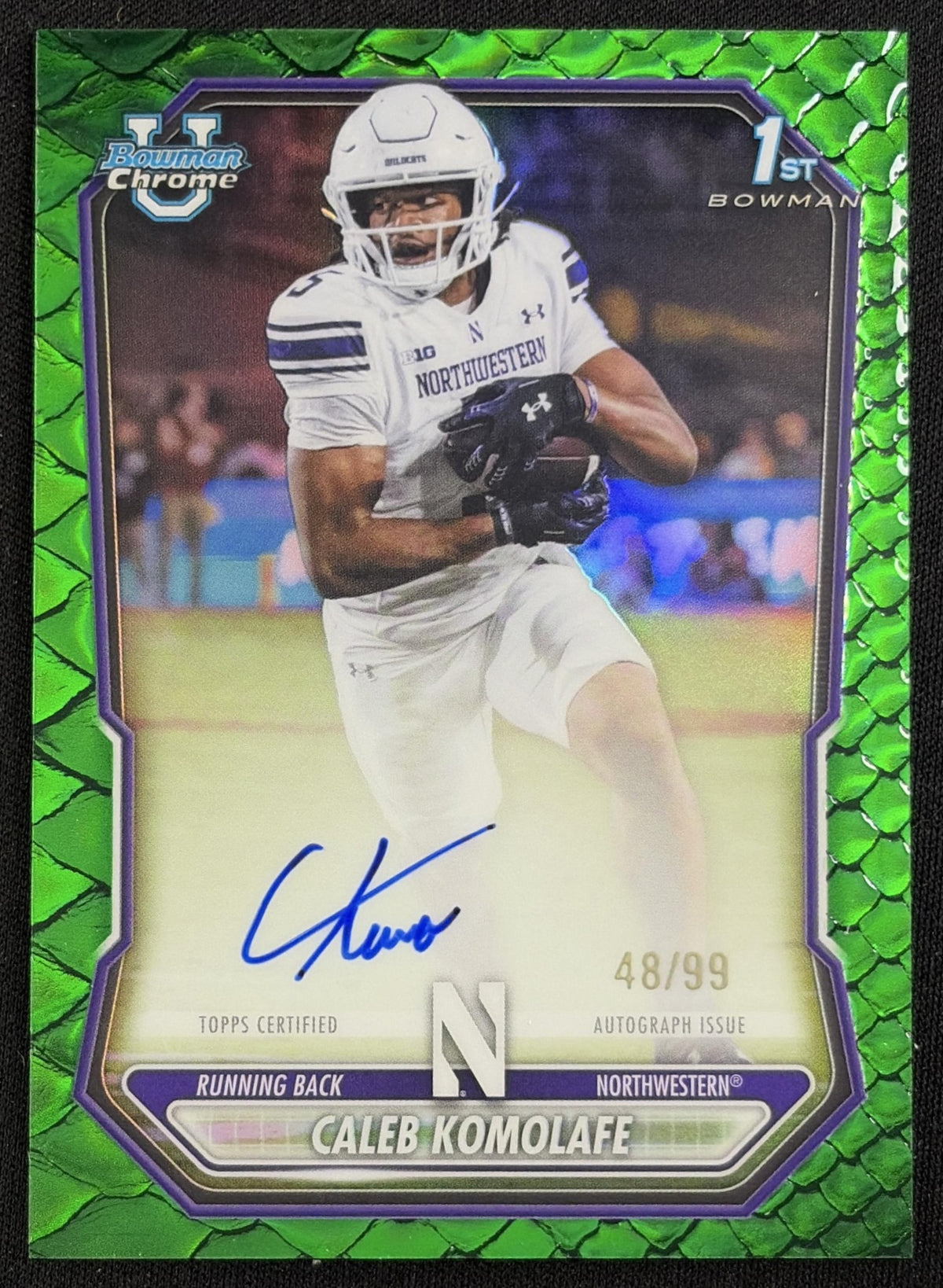 Caleb Komolafe 2026 Bowman Chrome Prospect Auto Green Reptilian Refractor /99 Wildcats Sports Trading Card