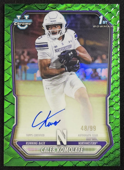 Caleb Komolafe 2026 Bowman Chrome Prospect Auto Green Reptilian Refractor /99 Wildcats Sports Trading Card