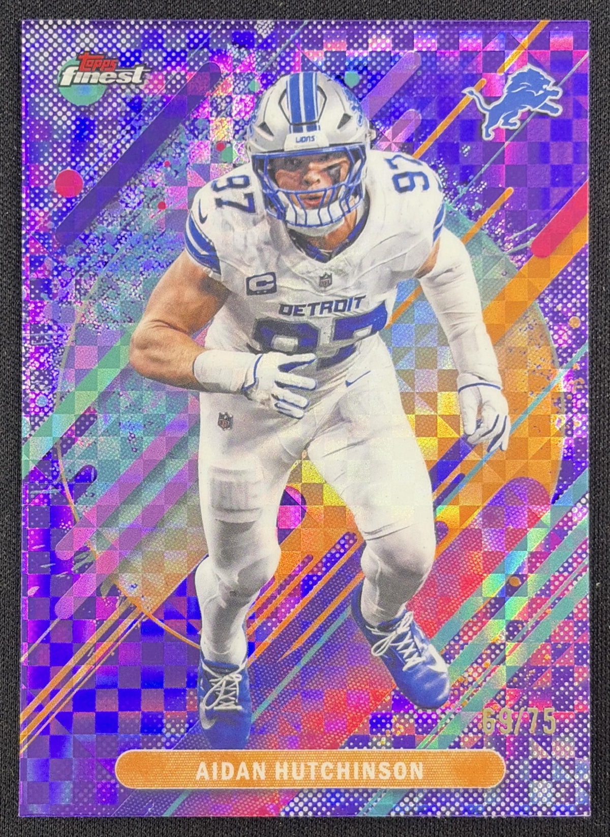 Aidan Hutchinson 2025 Topps Finest Rare Purple X-Fractor /75 Detroit Lions