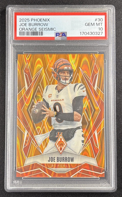 Joe Burrow 2025 Panini Phoenix Orange Seismic Prizm /20 PSA 10 Bengals Sports Trading Card