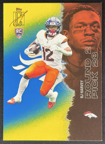 RJ Harvey 2025 Topps Signature Class Rookie Blue & Yellow Foil Broncos Sports Trading Cards