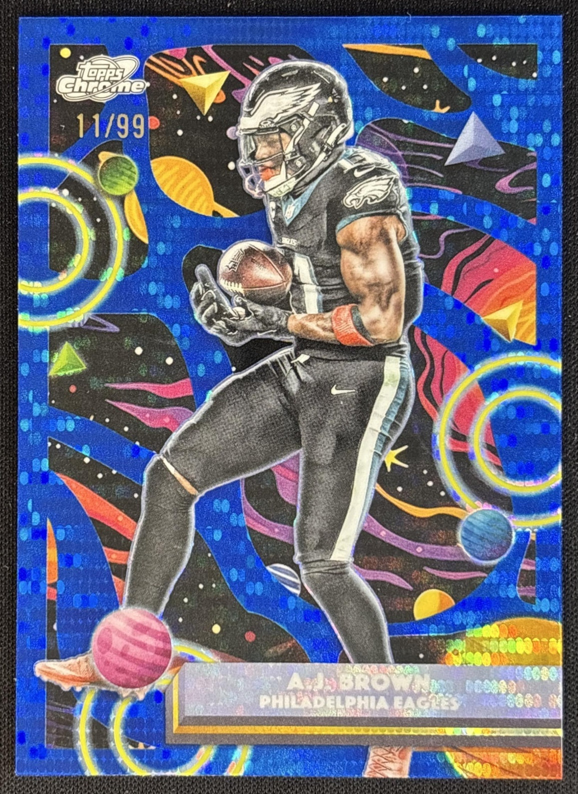 A.J. Brown 2025 Topps Cosmic Chrome Blue Moon Refractor /99 Eagles front