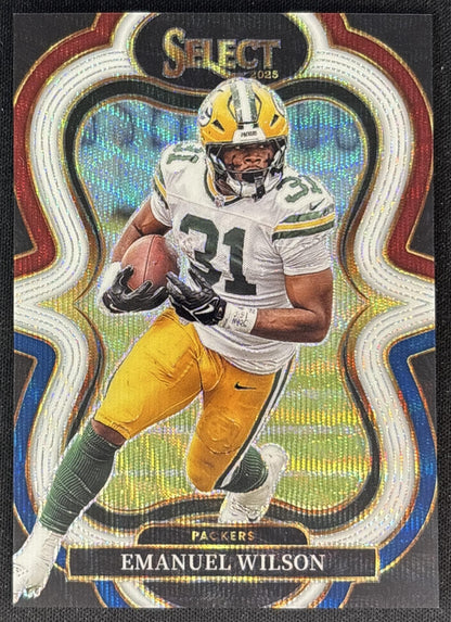 Emanuel Wilson 2025 Panini Select Suite Level Tri-Color Prizm /199 Packers front