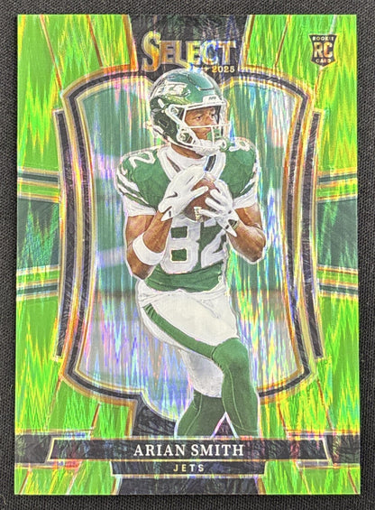 Arian Smith 2025 Panini Select Premier Level Neon Green Prizm Shock /699 Jets