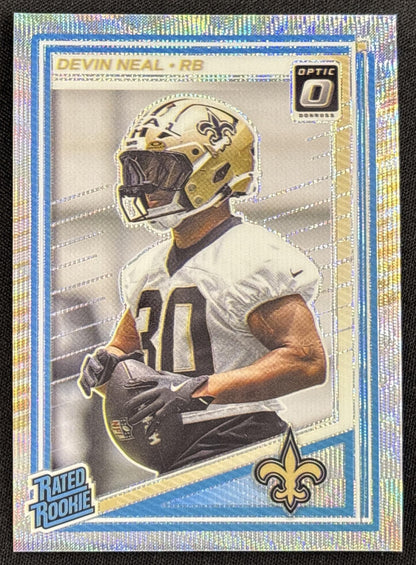 Devin Neal 2025 Panini Donruss Optic Rated Rookie Wave Prizm /300 Saints