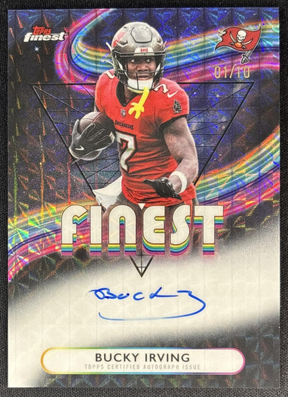 Bucky Irving 2025 Topps Finest Auto Black Geometric Refractor /10 Buccaneers Sports Trading Cards
