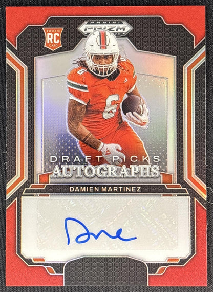 Damien Martinez 2025 Panini Prizm Draft Picks Auto Red /399 Hurricanes