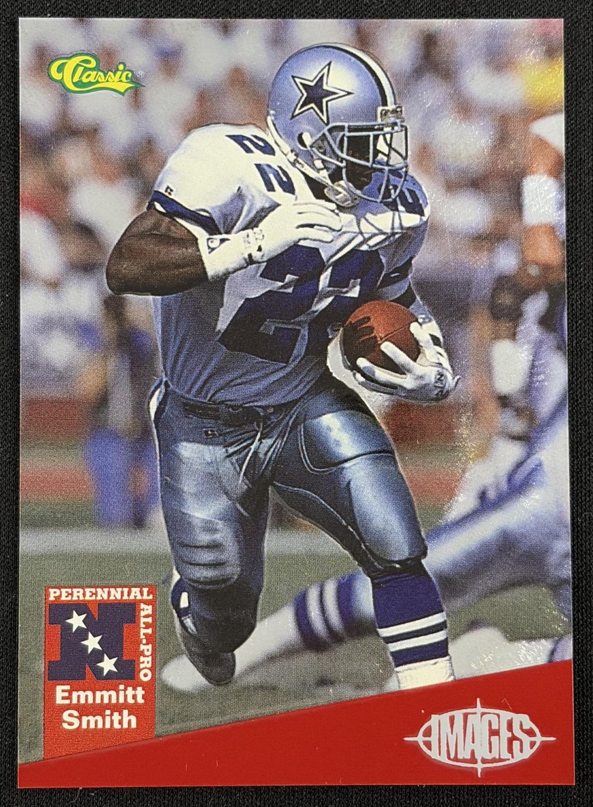 Front of Emmitt Smith 1994 Classic Images Cowboys sports trading card