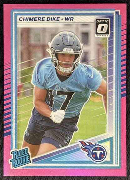 Chimere Dike 2025 Panini Donruss Optic Rated Rookie Preview Pink Titans - Front