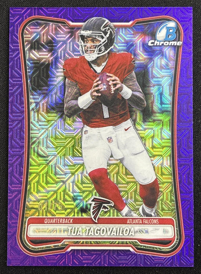 Tua Tagovailoa 2026 Bowman Chrome NFL Purple Mojo Refractor /75 Falcons - front