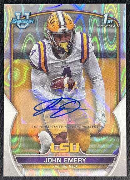 John Emery 2022 University Chrome Prospect Auto Lava Refractor /199 Tigers Front