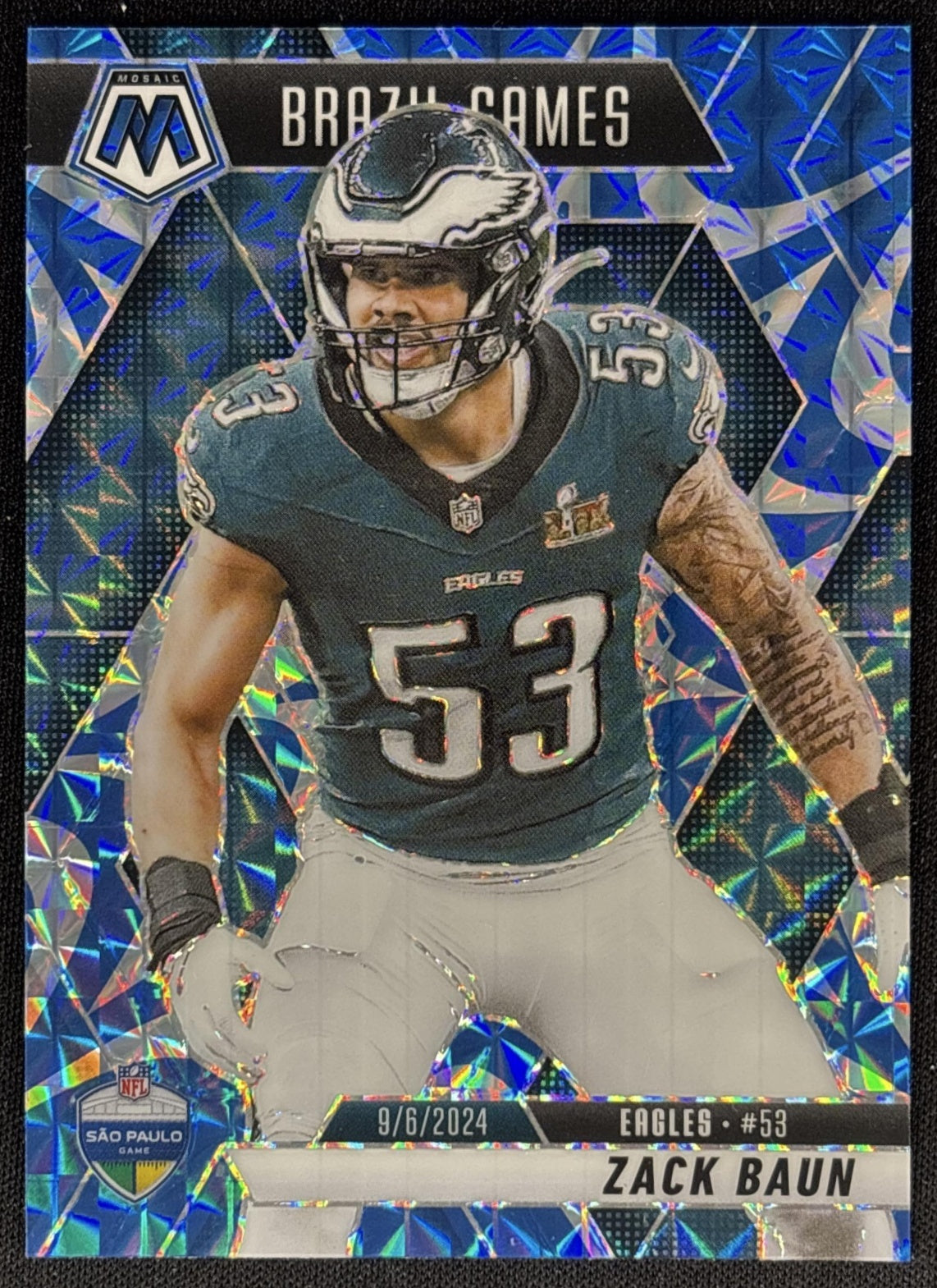 Zack Baun 2025 Panini Mosaic International Games Reactive Blue Prizm Eagles Sports Trading Cards