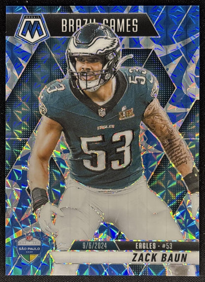Zack Baun 2025 Panini Mosaic International Games Reactive Blue Prizm Eagles Sports Trading Cards