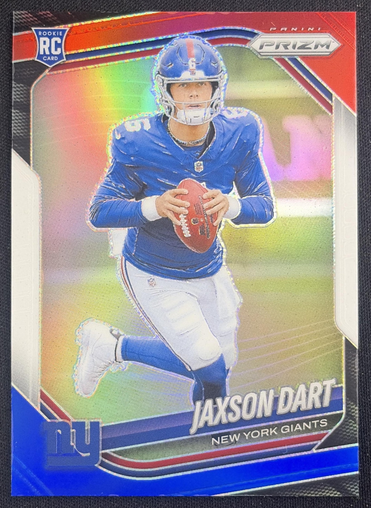 Jaxson Dart 2025 Panini Prizm Red White & Blue Giants Sports Trading Card