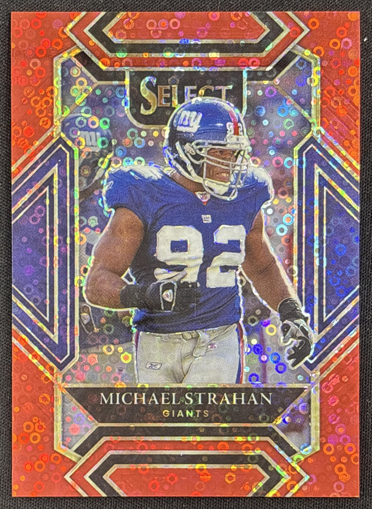 Michael Strahan 2021 Panini Select Red Disco Prizm /49 Giants