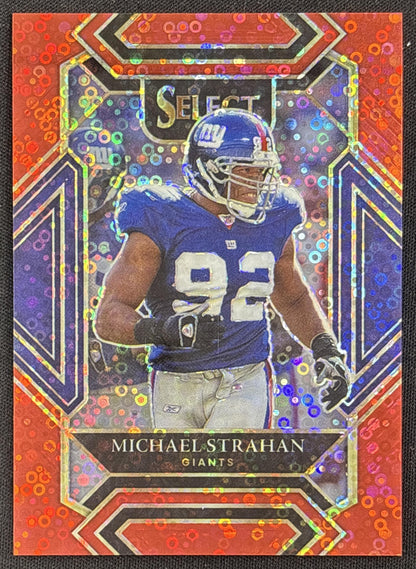 Michael Strahan 2021 Panini Select Red Disco Prizm /49 Giants