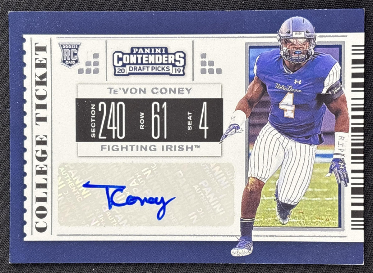 Te Von Coney 2019 Panini Contenders Draft Picks Collegiate Fighting Irish Notre Dame Fighting Irish
