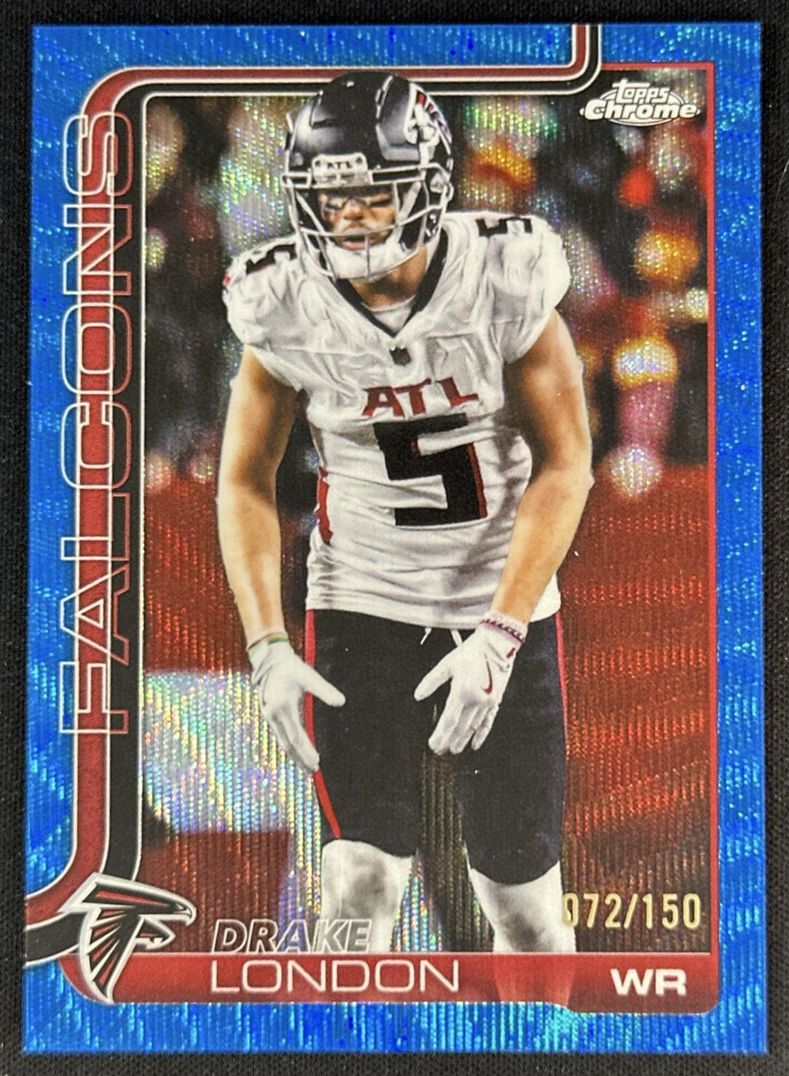 Drake London 2025 Topps Chrome Blue Wave Refractor /150 Falcons