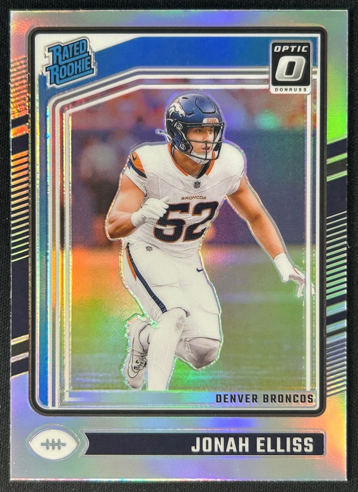 Jonah Elliss 2024 Donruss Optic Holo Broncos sports trading card front